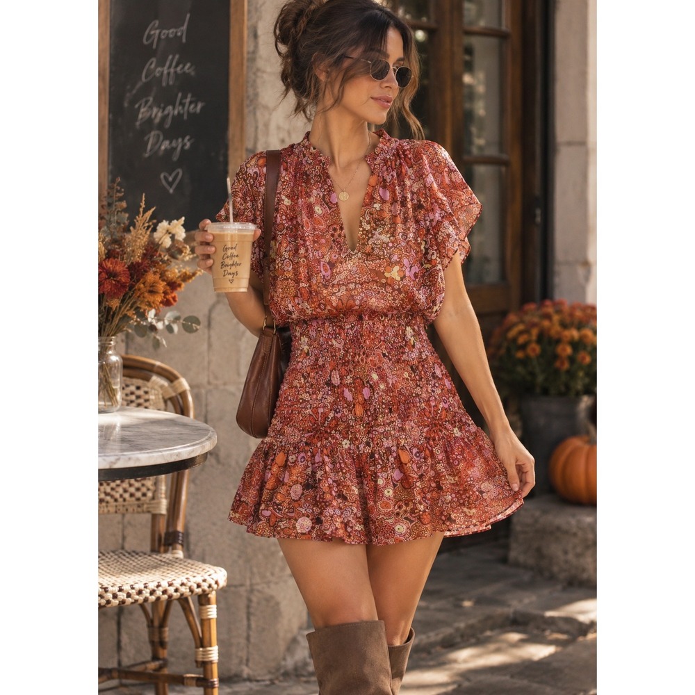 A.L.C. Carly Smocked Print Silk Mini Dress in Sorbet Sz 10 Spring Travel Light